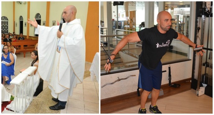 Padre Macoy Soares é padre há cinco anos e pratica musculação há quatro (Foto: Arquivo Pessoal/Murilo Lima)