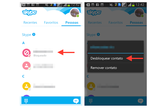 Desbloqueando um contato no Skype para Android (Foto: Reprodução/Marvin Costa) Desbloqueando um contato no Skype para Android (Foto: Reprodução/Marvin Costa)