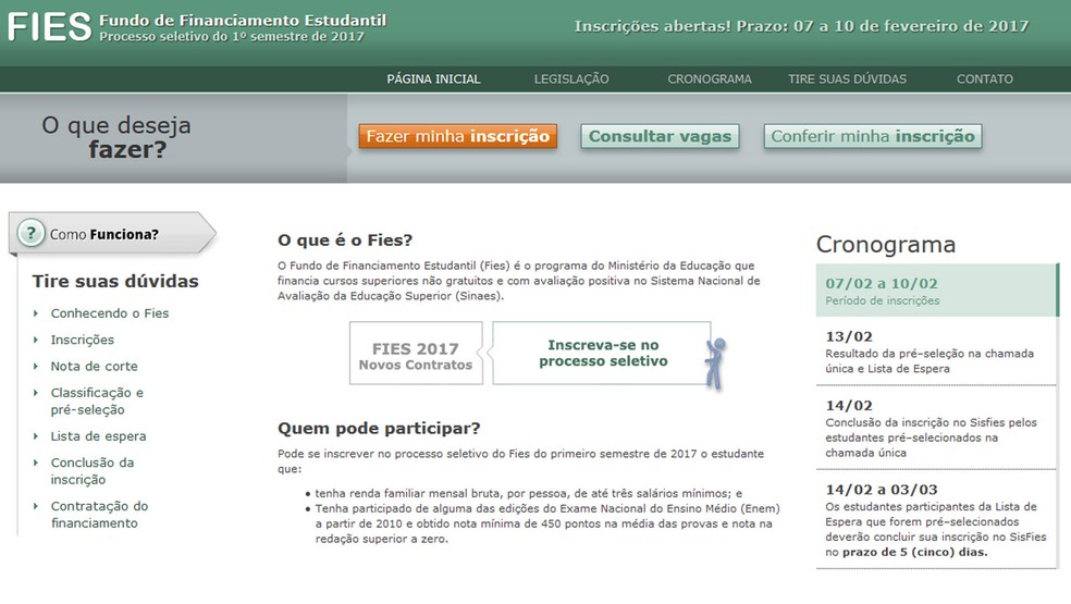Inscrições para o Fies já podem ser feitas (Foto: Reprodução)
