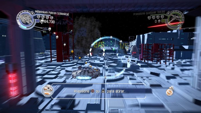 Um dos muitos momentos com naves em LEGO Star Wars: The Force Awakens (Foto: Reprodução/Felipe Vinha)