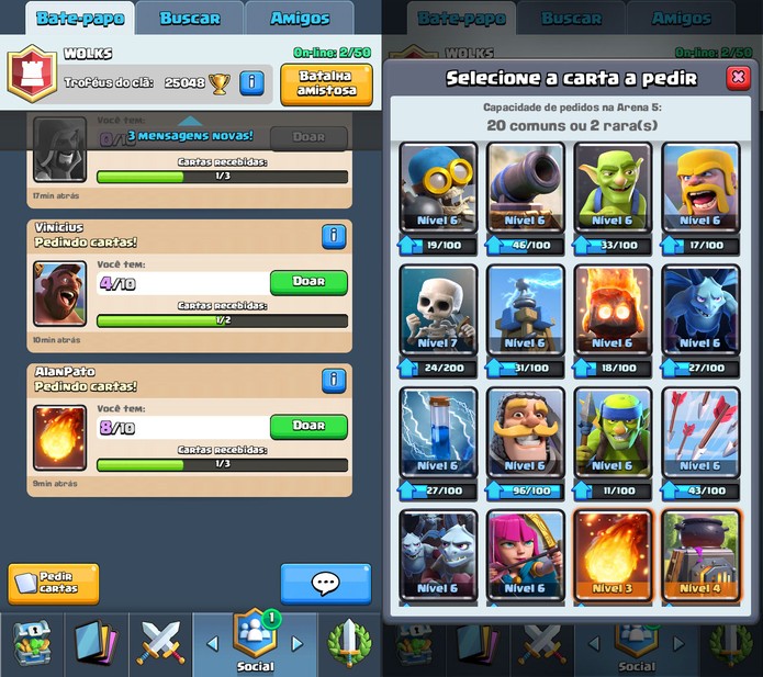 Doações também fazem parte de Clash Royale (Foto: Reprodução/Felipe Vinha)