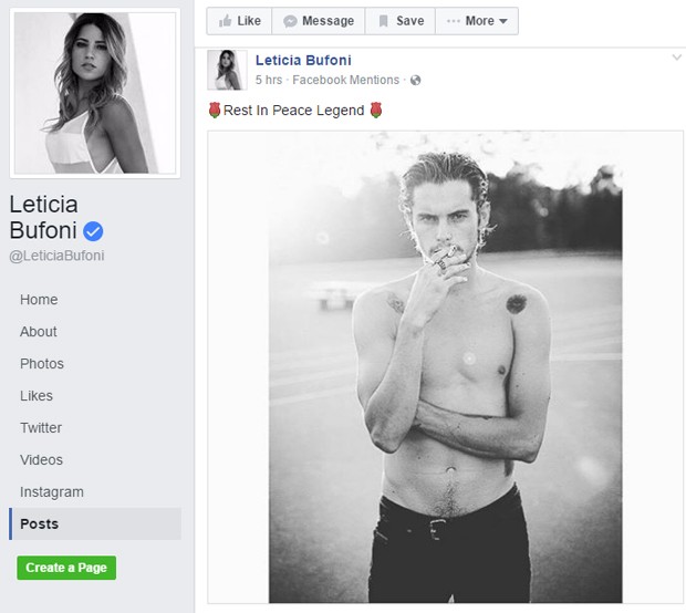 A skatista brasileira Letícia Bufoni lamenta morte de Dylan Rieder (Foto: Reprodução/Facebook)