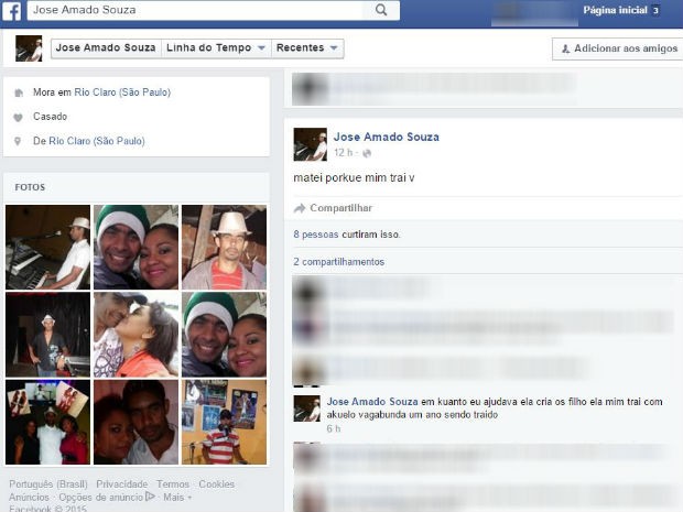 Homem confessa que matou a ex-namorada no Facebook em Rio Claro (Foto: Reprodução/ Facebook)