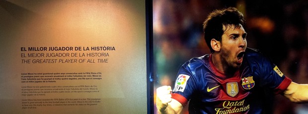 Messi melhor jogador história Museu Barcelona (Foto: Lincoln Chaves)