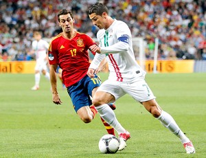 Cristiano Ronaldo na partida de Portugal contra a Espanha (Foto: AP)
