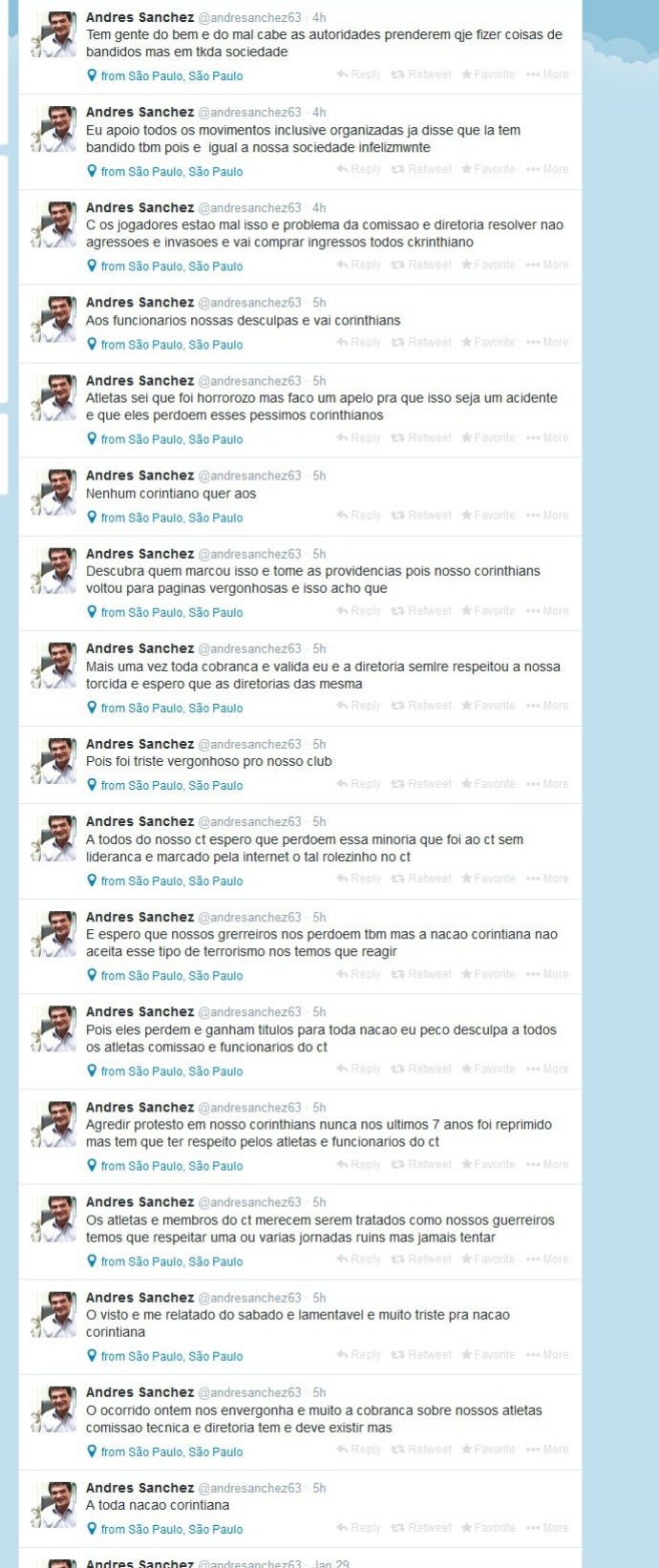 No Twitter, Andrés Sanchez reprova invasão de torcedores do Corinthians (Foto: reprodução / Twitter)