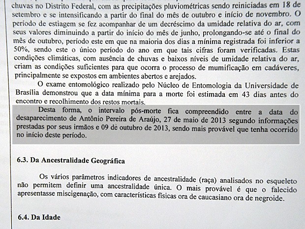 Laudo sobre a morte do auxiliar de serviços gerais relata que a morte de Antônio ocorreu entre 27 de maio de 2013 e 9 de outubro de 2013 (Foto: G1 / Reprodução) Laudo sobre a morte do auxiliar de serviços gerais relata que a morte de Antônio ocorreu entre 27 de maio de 2013 e 9 de outubro de 2013 (Foto: G1 / Reprodução)