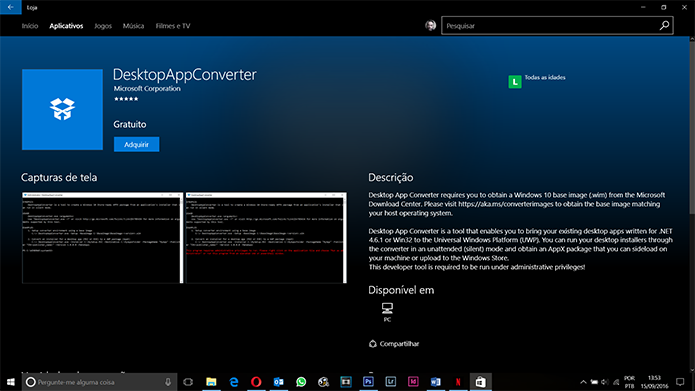 Desktop App Converter, disponível na loja, permite que desenvolvedores iniciem o processo de conversão do Win32 para o UWP (Foto: Reprodução/Filipe Garrett)