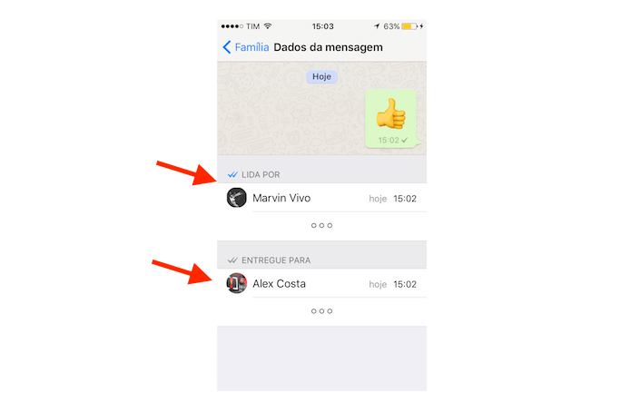 Visualizando informações sobre quem recebeu ou visualizou uma mensagem em um grupo do WhatsApp para iPhone (Foto: Reprodução/Marvin Costa) (Foto: Visualizando informações sobre quem recebeu ou visualizou uma mensagem em um grupo do WhatsApp para iPhone (Foto: Reprodução/Marvin Costa)) Visualizando informações sobre quem recebeu ou visualizou uma mensagem em um grupo do WhatsApp para iPhone (Foto: Reprodução/Marvin Costa) (Foto: Visualizando informações sobre quem recebeu ou visualizou uma mensagem em um grupo do WhatsApp para iPhone (Foto: Reprodução/Marvin Costa))