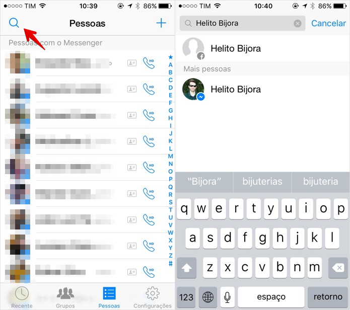 Iniciando uma conversa no Facebook Messenger (Foto: Reprodução/Helito Bijora)