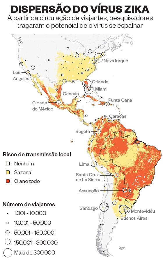 Dispersão do vírus zika (Foto: The Lancet)