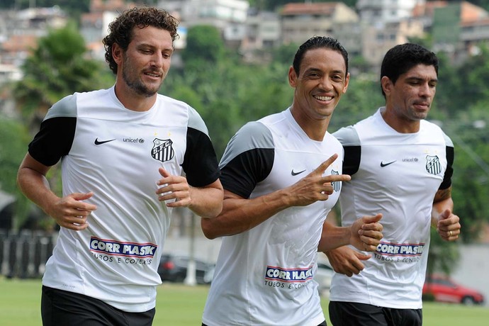 Elano, Ricardo Oliveira e Renato, Santos (Foto: Ivan Storti/Santos FC)