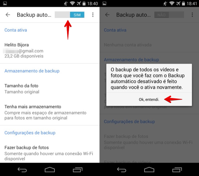 Desativando o backup automático de fotos do Android (Foto: Reprodução/Helito Bijora)