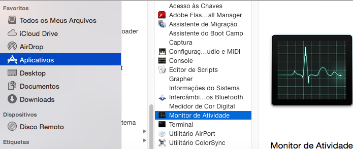 Abrindo o Monitor de Atividade no Finder (Foto: Reprodução/Edivaldo Brito)