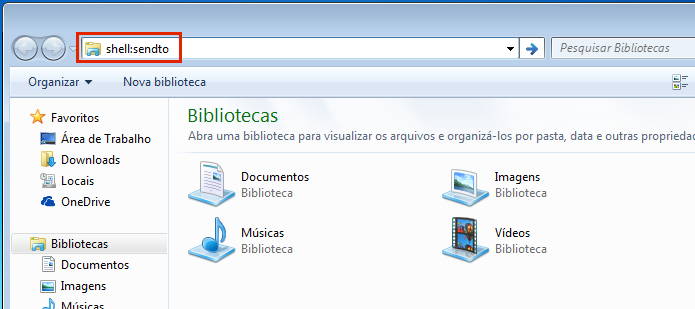 Acessando a pasta SendTo do Windows (Foto: Reprodução/Edivaldo Brito)