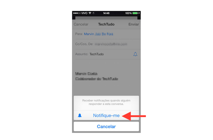 Ativando o recebimento de notificações de resposta no Mail do iOS 8 (Foto: Reprodução/Marvin Costa)