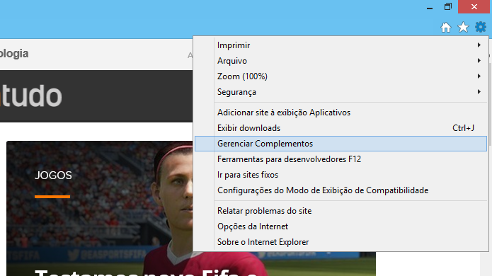 Acessando o gerenciador de complementos do IE (Foto: Reprodução/Helito Bijora)