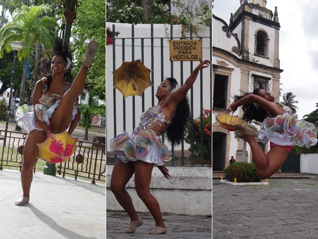 Montagem com a rainha do carnaval do Recife mostra os diversos usos da sombrinha de frevo. (Foto: Luna Markman/ G1) Montagem com a rainha do carnaval do Recife mostra os diversos usos da sombrinha de frevo. (Foto: Luna Markman/ G1)