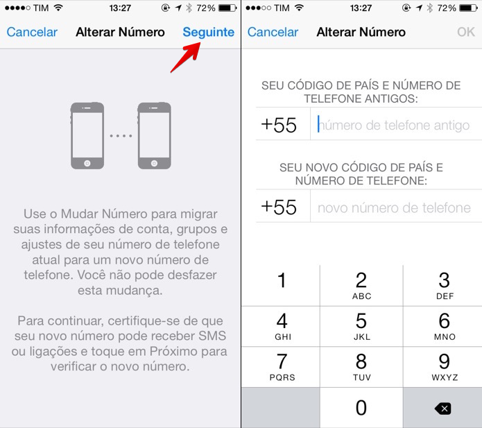 Alterando o número do WhatsApp para iOS