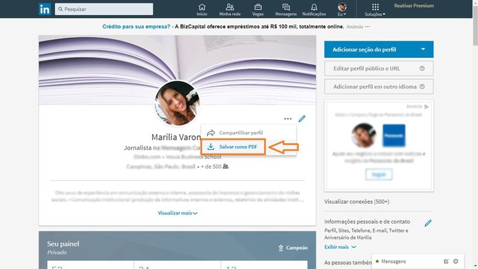 O arquivo já vem formatado como um currículo (Foto: Reprodução/Marília Varoni) O arquivo já vem formatado como um currículo (Foto: Reprodução/Marília Varoni)