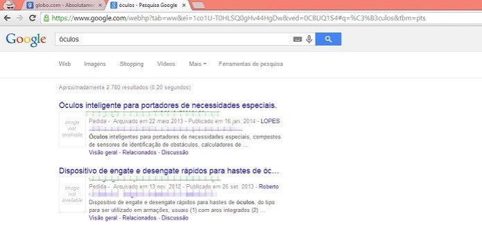 Várias patentes aparecem como resultado no Google (Foto: Reprodução/Taysa Coelho) Várias patentes aparecem como resultado no Google (Foto: Reprodução/Taysa Coelho)