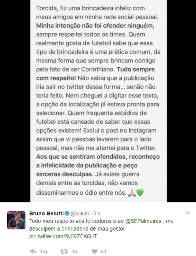 Cantor Belutti se desculpa por brincadeira infeliz