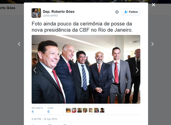 Roberto Góes deputado Amapá CBF (Foto: Reprodução/Twitter)