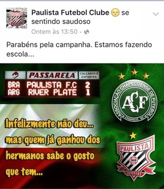 Paulista, Chapecoense, River Plate (Foto: Reprodução/ Facebook)