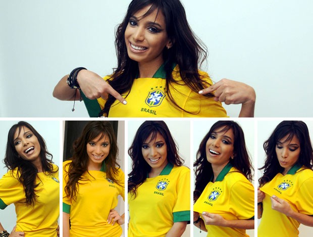 MONTAGEM cantora anitta camisa brasil (Foto: André Durão / Globoesporte.com)