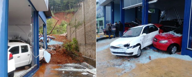 Deslizamento em Laranjeiras do Sul também destruiu três estabelecimentos comerciais (Foto: Tarcísio Silveira / RPC TV)