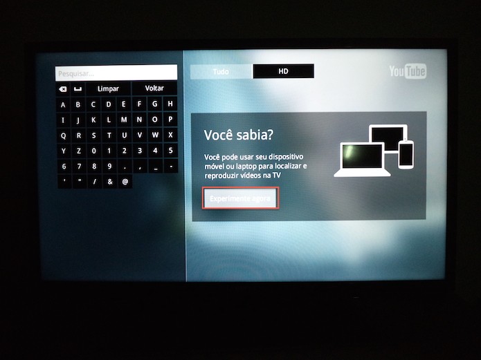 Acessando as opções de emparelhamento do aplicativo YouTube para Smart TV (Foto: Reprodução/Marvin Costa)
