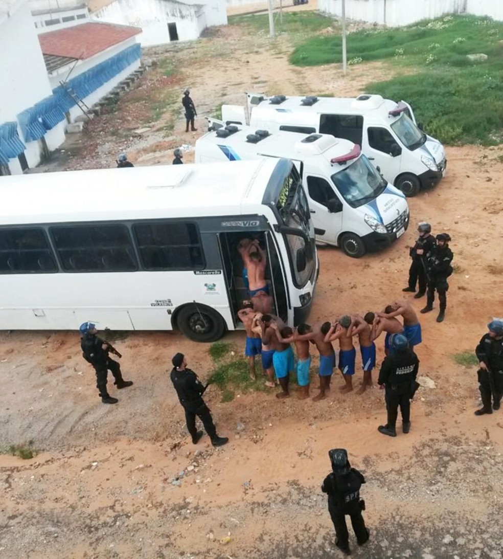 No dia 20 de março, para que Alcaçuz pudesse ser reformada, mais de 800 presos foram transferidos para o presídio Rogério Coutinho Madruga, mais conhecido como Pavilhão 5 (Foto: Sejuc/Divulgação)