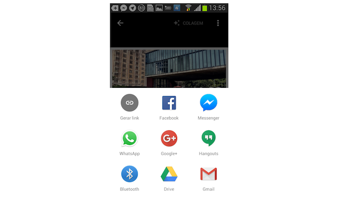 Opções de compartilhamento de uma colagem de fotos do Google Photos no Android (Foto: Reprodução/Marvin Costa)