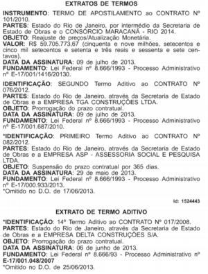 Diário Oficial do Rio com pagamento de R$ 60 milhões pelo Maracanã (Foto: Reprodução)