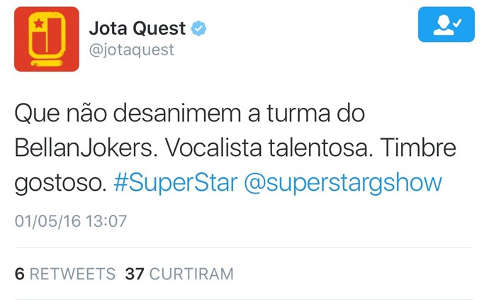 Banda Jota Quest postou mensagem de incentivo para banda de São José (Foto: Reprodução/ Twitter)