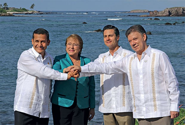 OS QUE  DÃO CERTO Os presidentes de Peru, Chile, México e Colômbia, nossos vizinhos promissores. Vamos nos aproximar deles? (Foto: Reuters)