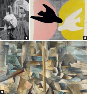 GÊNIO TÍMIDO 1. Braque, em foto de 1945, não tinha a personalidade sedutora de Picasso 2. O pássaro negro e o pássaro branco, de 1960, três anos antes da morte dele 3.  O porto, de 1909, obra precursora do cubismo e da arte moderna   (Foto: Hulton Archive/Getty Images e divulgação (2))