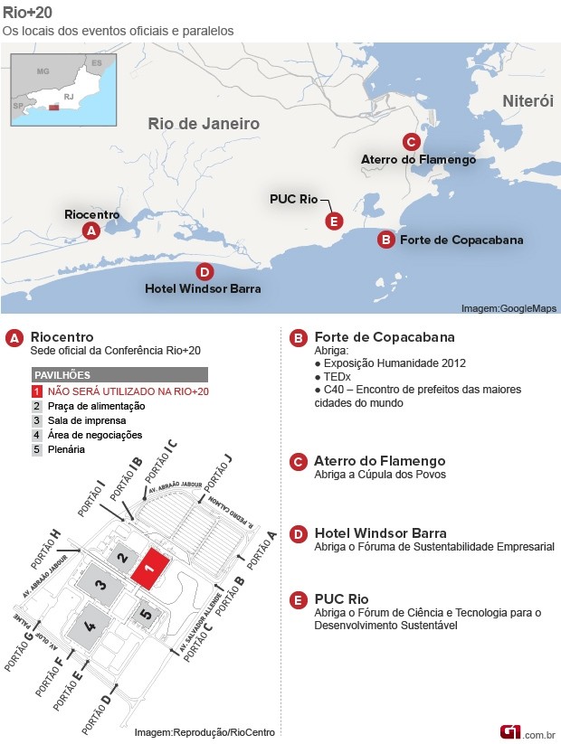 Veja o mapa dos eventos da Rio+20 (Foto: Arte G1)