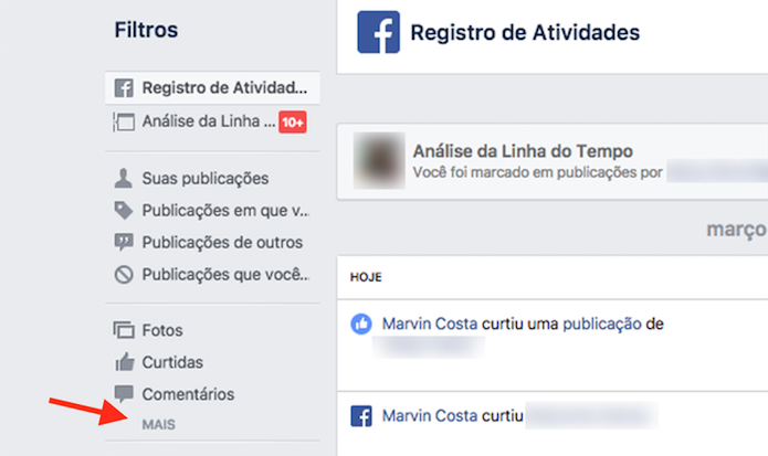 Ação para apresentar o registro de localização do Facebook (Foto: Reprodução: Marvin Costa)