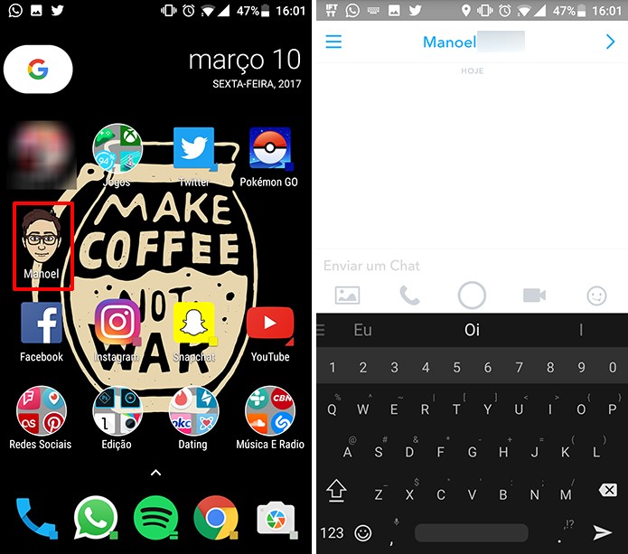 Atalho para amigo do Snapchat no Android abre conversa com contato (Foto: Reprodução/Elson de Souza)