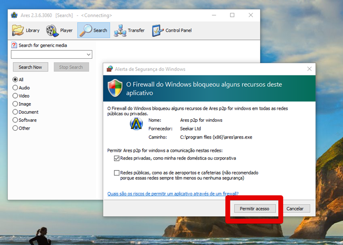 Dê permissão ao Firewall do Windows (Foto: Reprodução/Felipe Alencar) Dê permissão ao Firewall do Windows (Foto: Reprodução/Felipe Alencar)