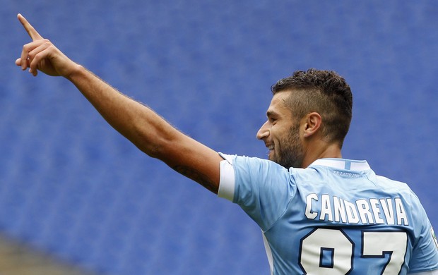 Candreva comemora gol do Lazio diante de arquibancada vazia no estádio Olímpico (Foto: Giampiero Sposito/Reuters)