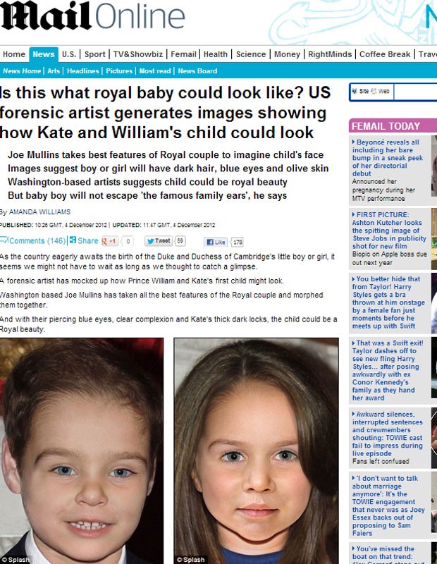 Artista fez previsão de como pode ser o filho ou filha de Kate Middleton e do príncipe William (Foto: Reprodução)