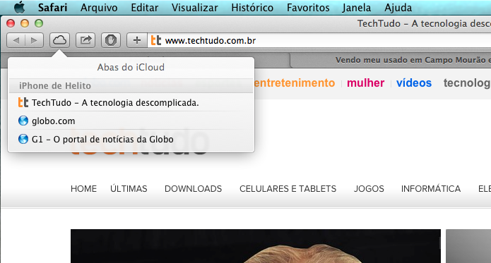 Abas do iCloud sincroniza as páginas abertas entre o Safari do Mac e iOS (Foto: Reprodução/Helito Bijora)