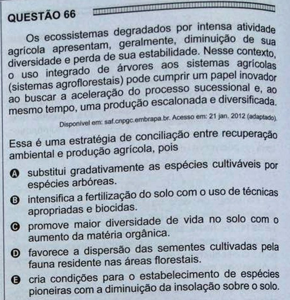 ENEM 2016 - 1º DIA - PROVA BRANCA - QUESTÃO 66 (Foto: G1 )