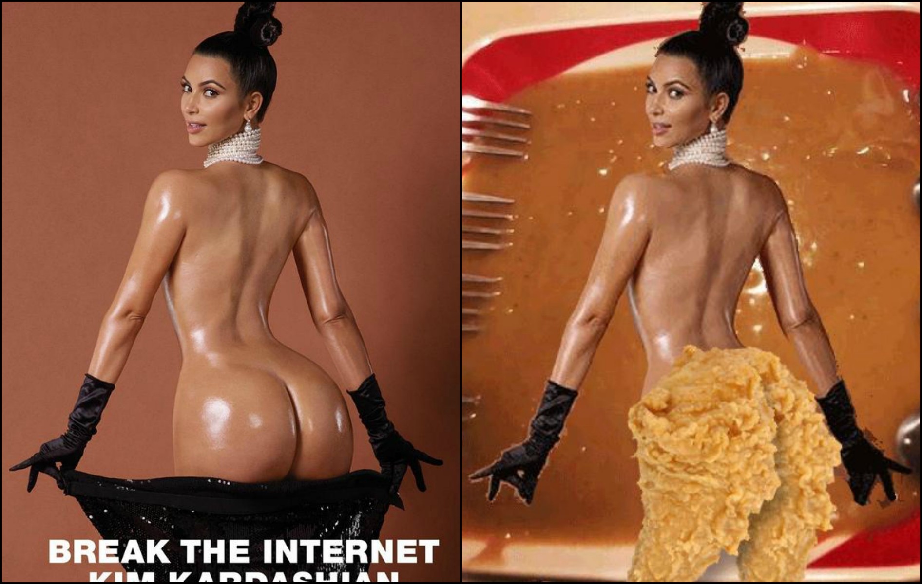À esquerda, detalhe da capa da revista 'Paper' estrelada por Kim Kardashian. À direita, a zoeira sem fim da internet. (Foto: Divulgação e Twitter)