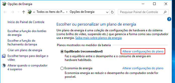 Acessando a opção Alterar configurações do plano (Foto: Reprodução/Edivaldo Brito)
