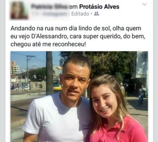 Patrícia Moreira posta foto com D'Alessandro em rede social  (Foto: Reprodução / Facebook)