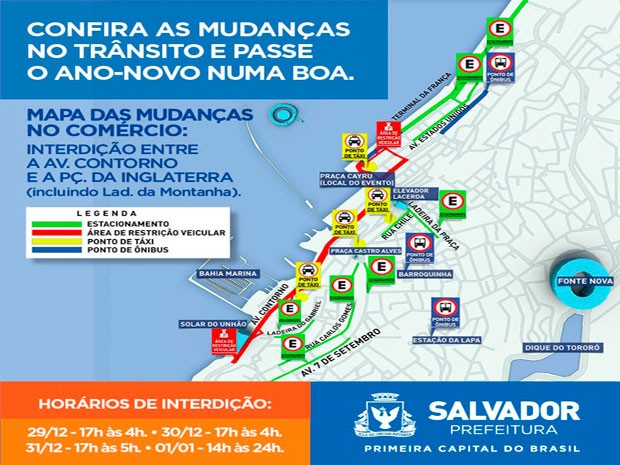Mapa do Réveillon na Praça Cairu, bairro do Comércio, em Salvador (Foto: Divulgação/Prefeitura de Lauro de Freitas)