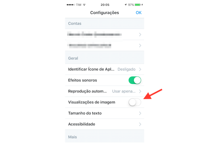 Desativando a visualização de fotos no Twitter para iPhone (Foto: Reprodução/Marvin Costa)